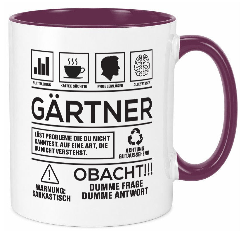 Achtung Probleme Gärtner | Gartenbau Geschenkidee Humor Tasse