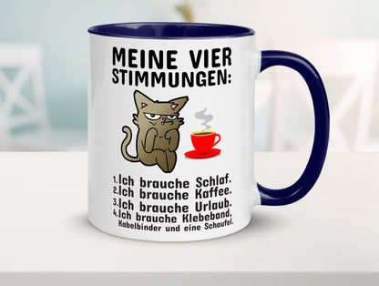 Vier Stimmungen | Morgenmuffel Tasse mürrische Katze Humor Tierliebhaber