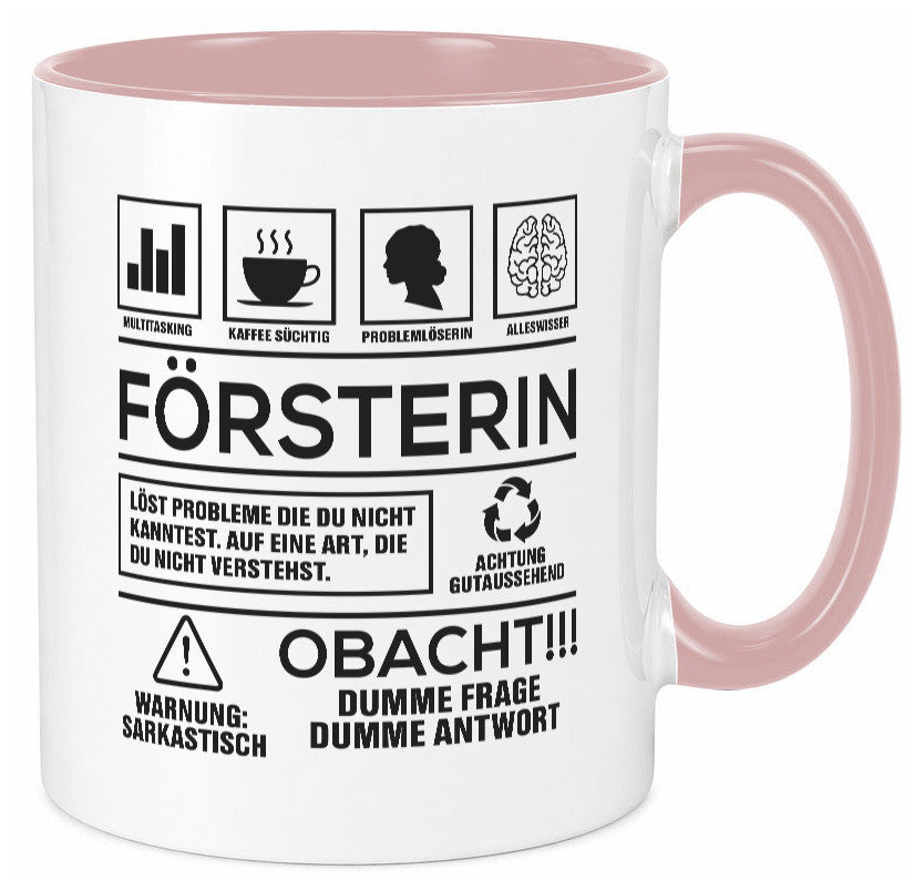 Achtung Probleme Försterin | Forst Arbeit lustig Kollegen Büro Geschenk Tasse