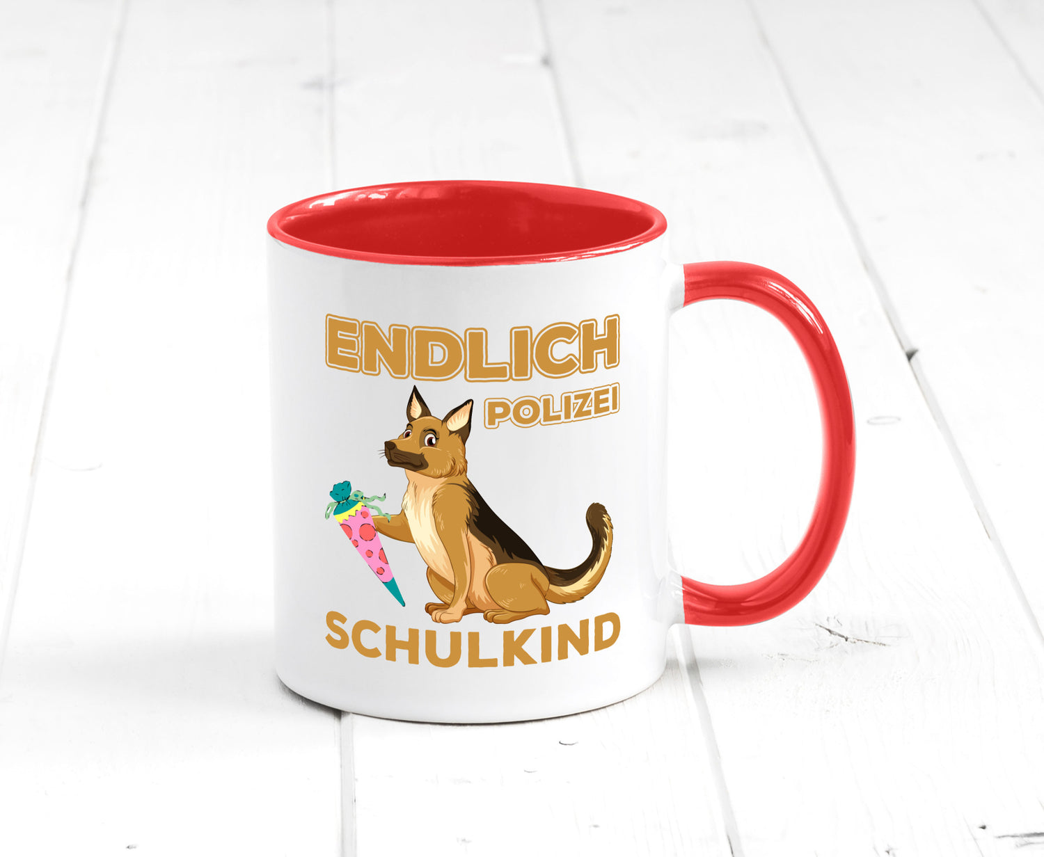 Endlich Schulkind | Tasse Einschulung Polizei Hund lustiger Spruch Geschenk
