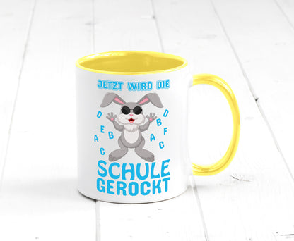 Schule wird gerockt | Schulbeginn Tasse cooler Hase lustiger Spruch Geschenk