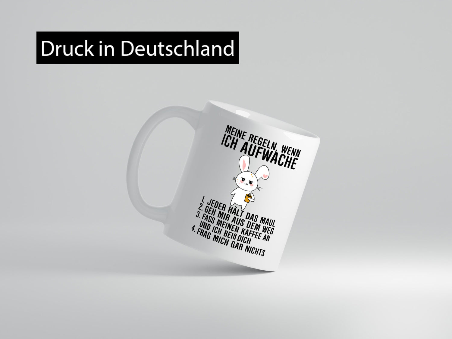 Regeln wenn ich aufwache | Morgenmuffel Hase Kaffee Geschenk Humor Geschenkidee