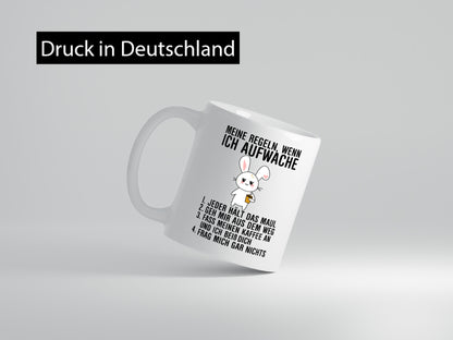 Regeln wenn ich aufwache | Morgenmuffel Hase Kaffee Geschenk Humor Geschenkidee