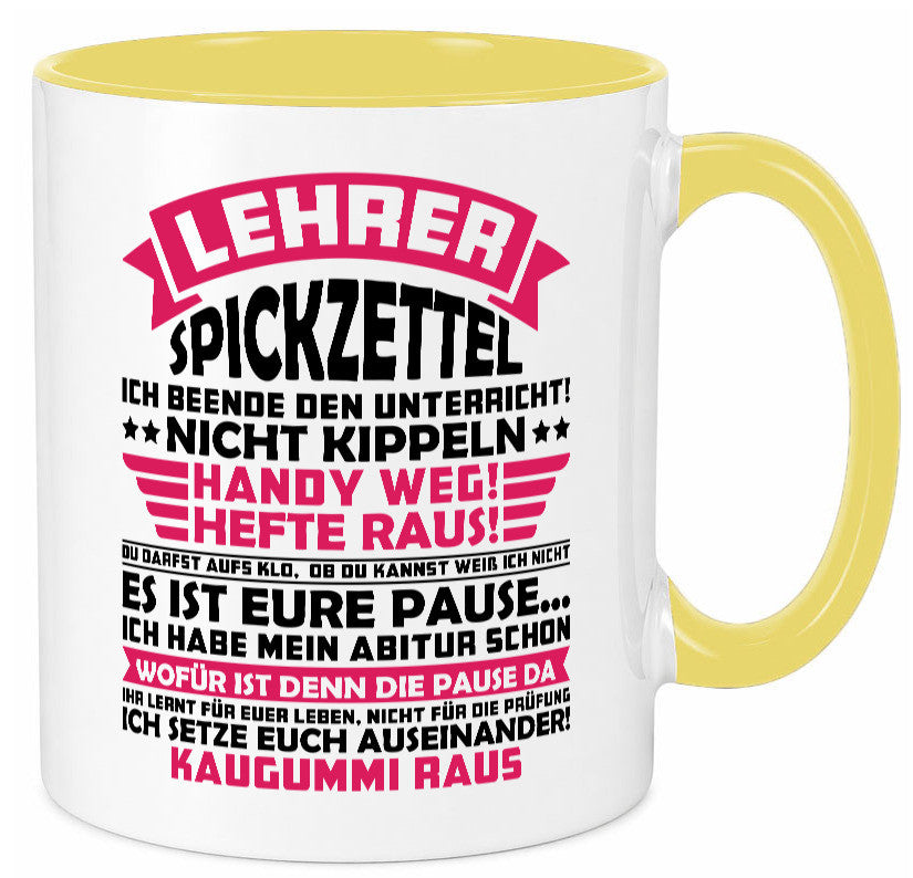 Lehrer Spickzettel | Beruf Tasse lustiger Spruch vl8 Geschenkidee Arbeit