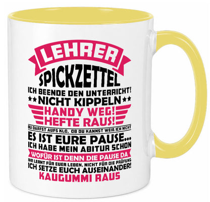 Lehrer Spickzettel | Beruf Tasse lustiger Spruch vl8 Geschenkidee Arbeit