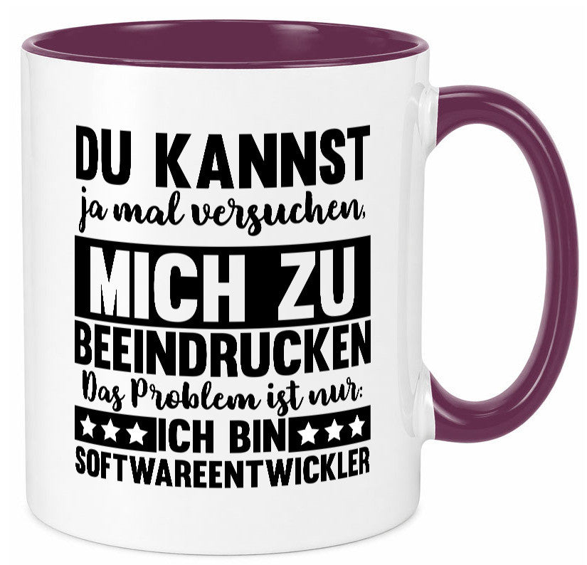 Versuch mich zu beeindrucken, bin Softwareentwickler | IT Humor Geschenkidee Tasse