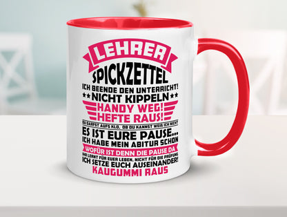 Lehrer Spickzettel | Beruf Tasse lustiger Spruch vl8 Geschenkidee Arbeit