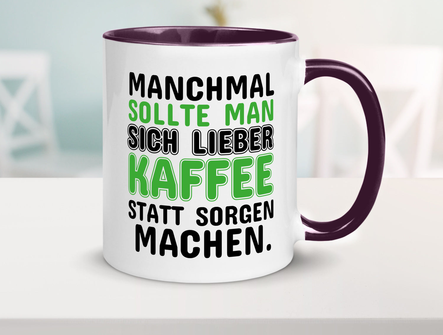 Kaffee statt sorgen lustiger Spruch Geschenk Humor Geschenkidee Tasse
