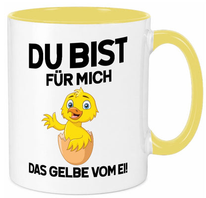 Das Gelbe vom Ei | süßes Küken Eierschale am Kopf Comic v2 lustiger Spruch Tasse