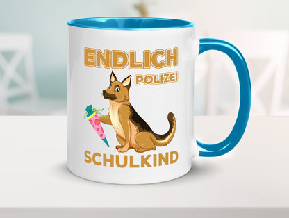 Endlich Schulkind | Tasse Einschulung Polizei Hund lustiger Spruch Geschenk