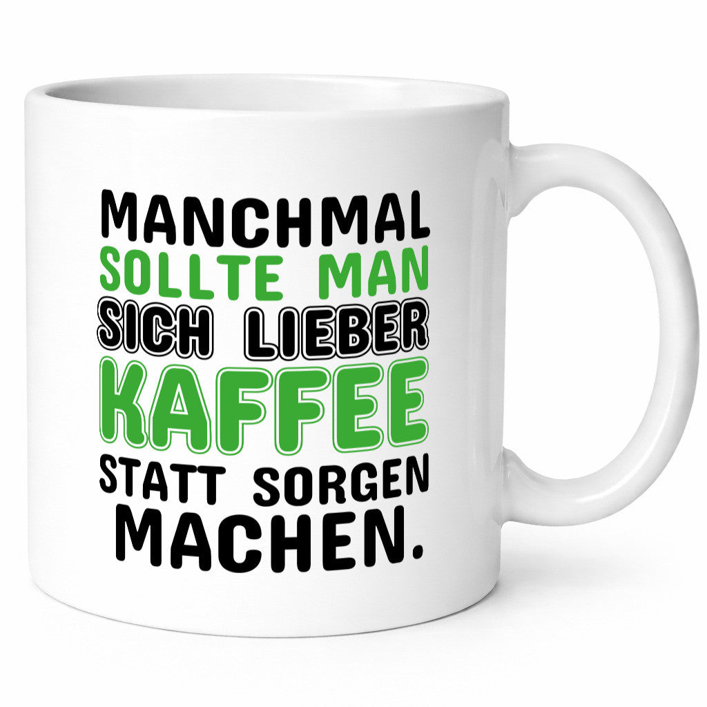Kaffee statt sorgen lustiger Spruch Geschenk Humor Geschenkidee Tasse