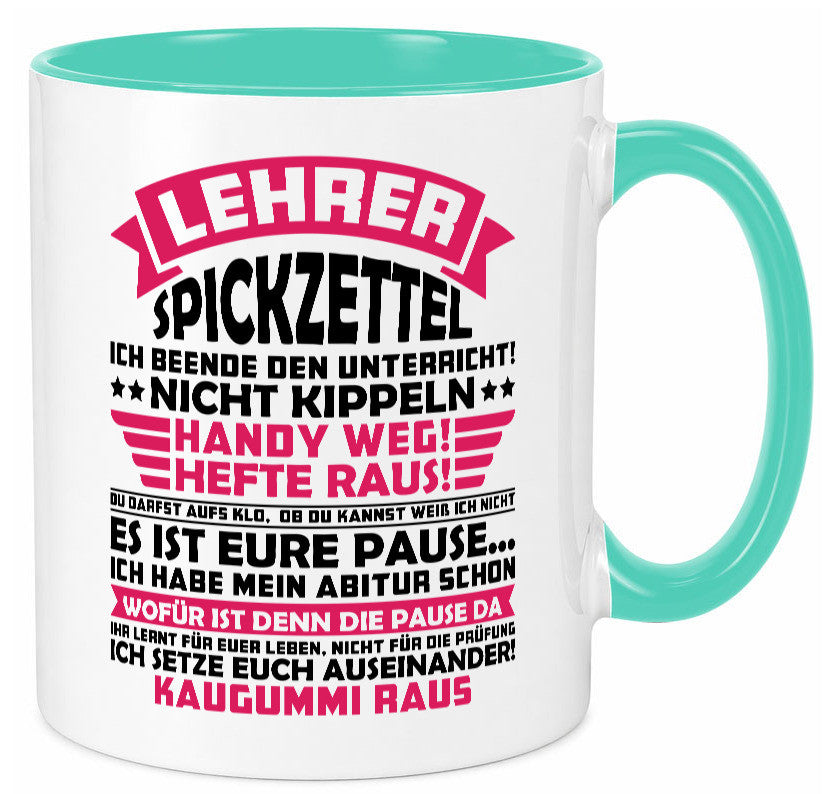 Lehrer Spickzettel | Beruf Tasse lustiger Spruch vl8 Geschenkidee Arbeit