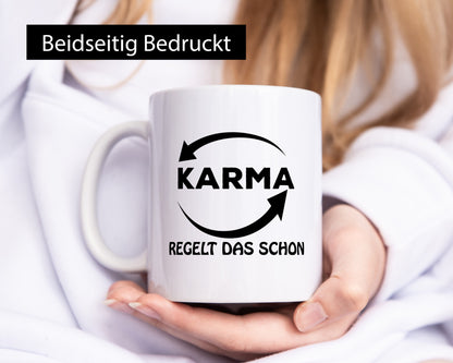 Karma regelt das lustig Humor Geschenkidee Geschenk Tasse