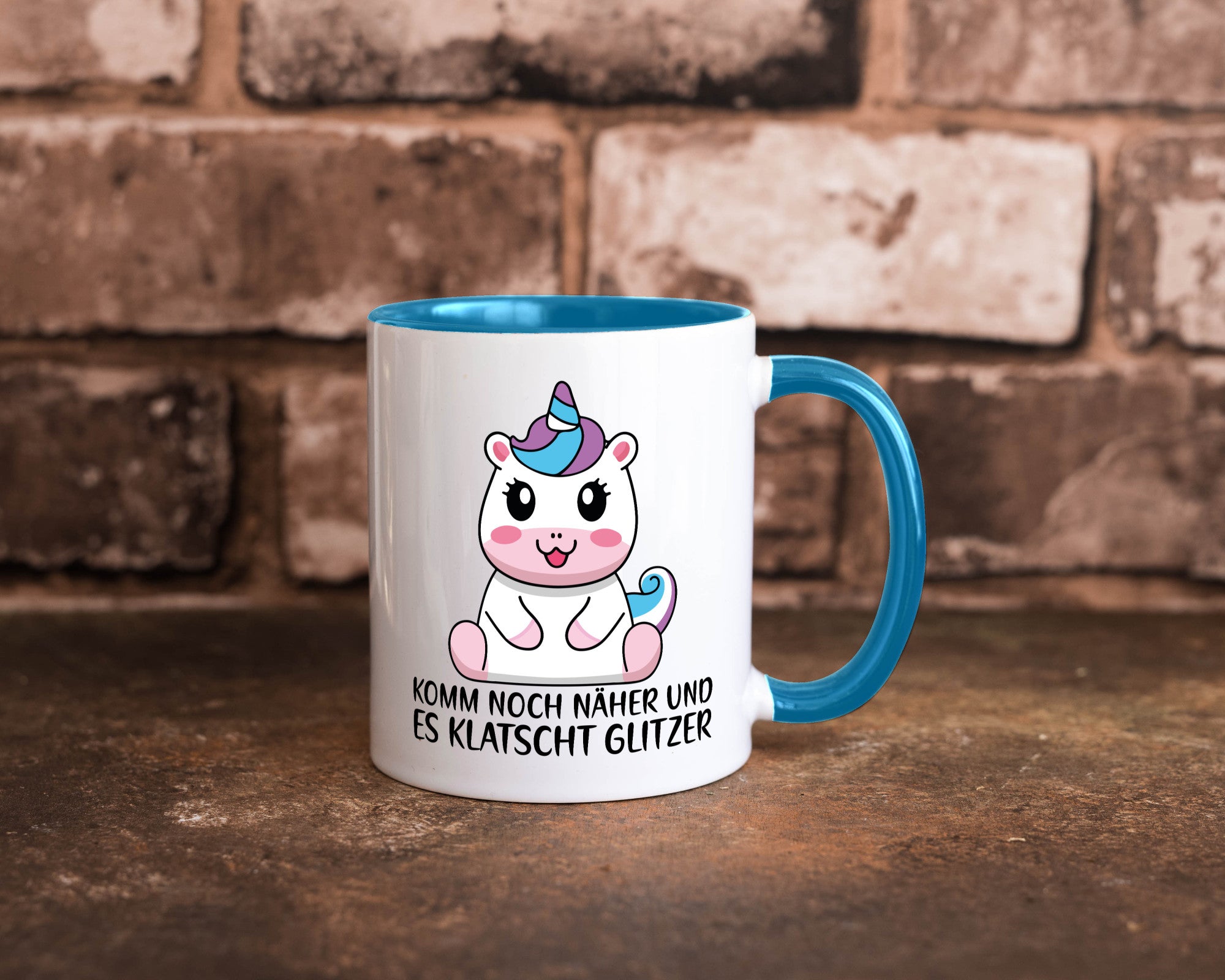 Komm näher und es klatscht Glitzer | Humor Einhorn Geschenkidee Tasse