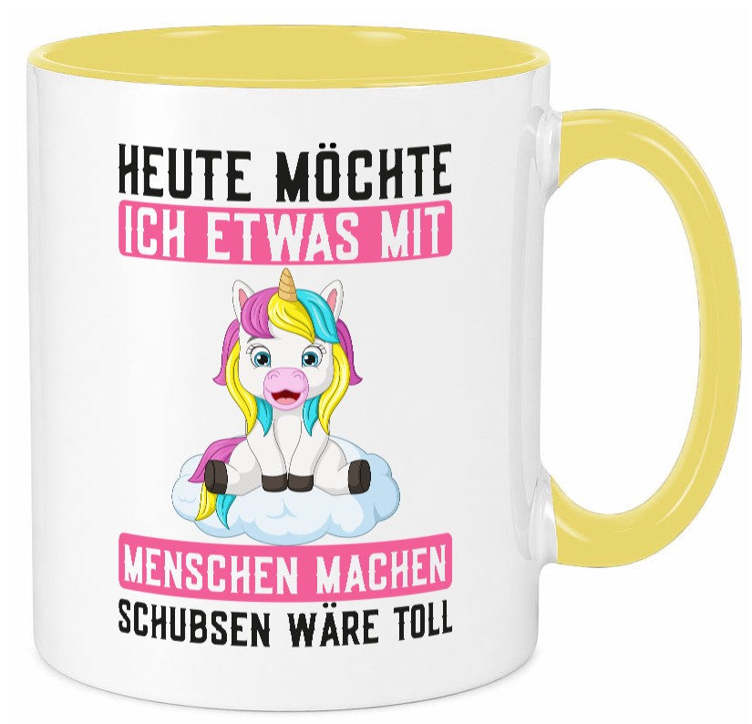 Mit Menschen machen | Schubsen Einhorn Nerv mich ned lustig Humor Geschenkidee Tasse