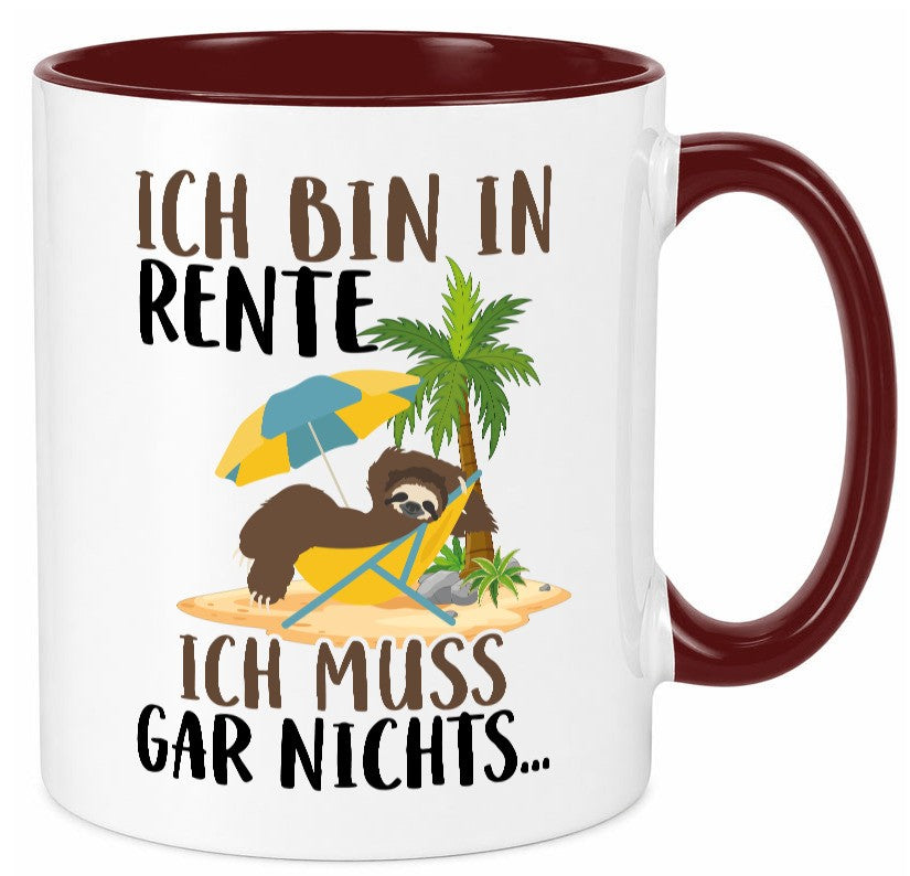 Ich bin in Rente | Faultier Rentner Ruhestand Geschenk Jubiläum lustiger Spruch Tasse