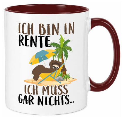Ich bin in Rente | Faultier Rentner Ruhestand Geschenk Jubiläum lustiger Spruch Tasse