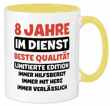 8 Jahre im Dienst | Jubiläum Arbeit v3 lustiger Spruch Geschenk Kollegen Büro Tasse