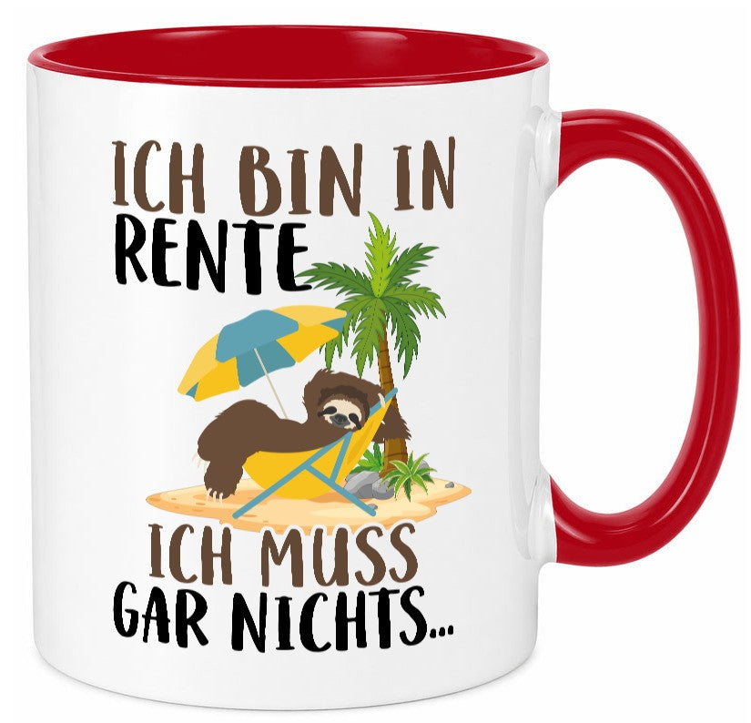 Ich bin in Rente | Faultier Rentner Ruhestand Geschenk Jubiläum lustiger Spruch Tasse