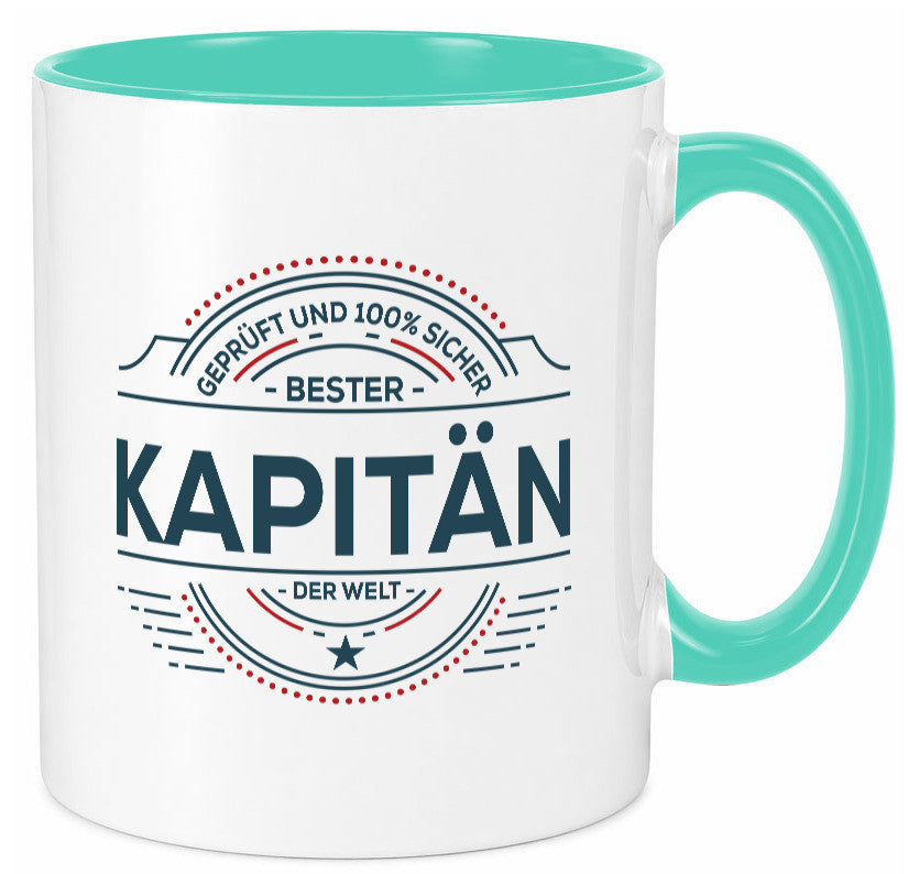 Geprüft und sicher: Kapitän | Schiffskapitän Schiff lustiger Spruch Geschenk Tasse