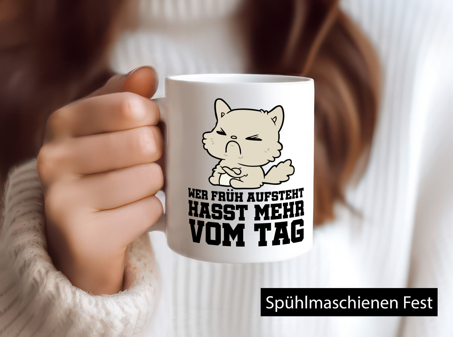 Frühaufsteher Katze lustig Tierliebhaber Humor Geschenk Tasse