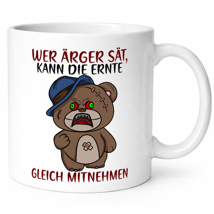 Wer Ärger sät | wütender Bär Comic frecher Spruch Humor Geschenkidee Tasse