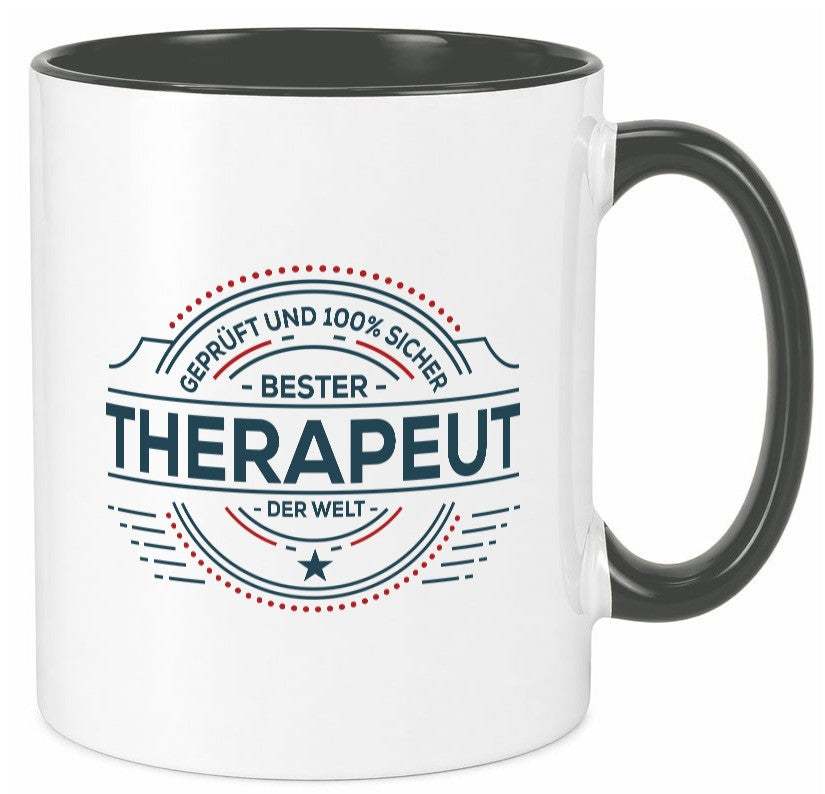 Geprüft und sicher: Therapeut | Psychotherapie Therapie Geschenkidee Humor Tasse