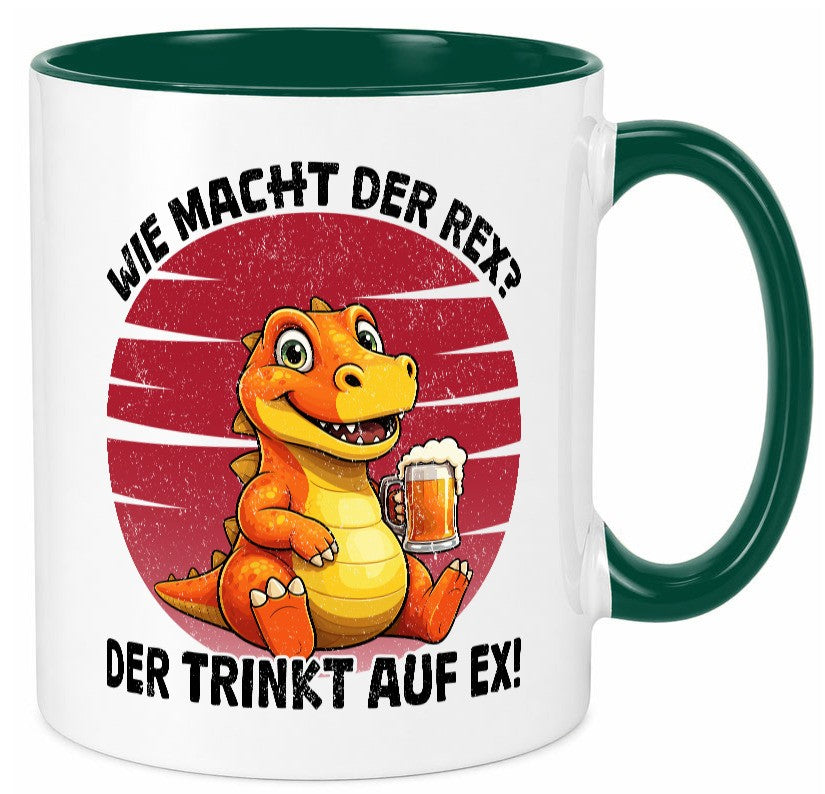 Wie macht der Rex trinkt auf ex | Bier T-Rex v2 lustiger Spruch Geschenk Humor Tasse