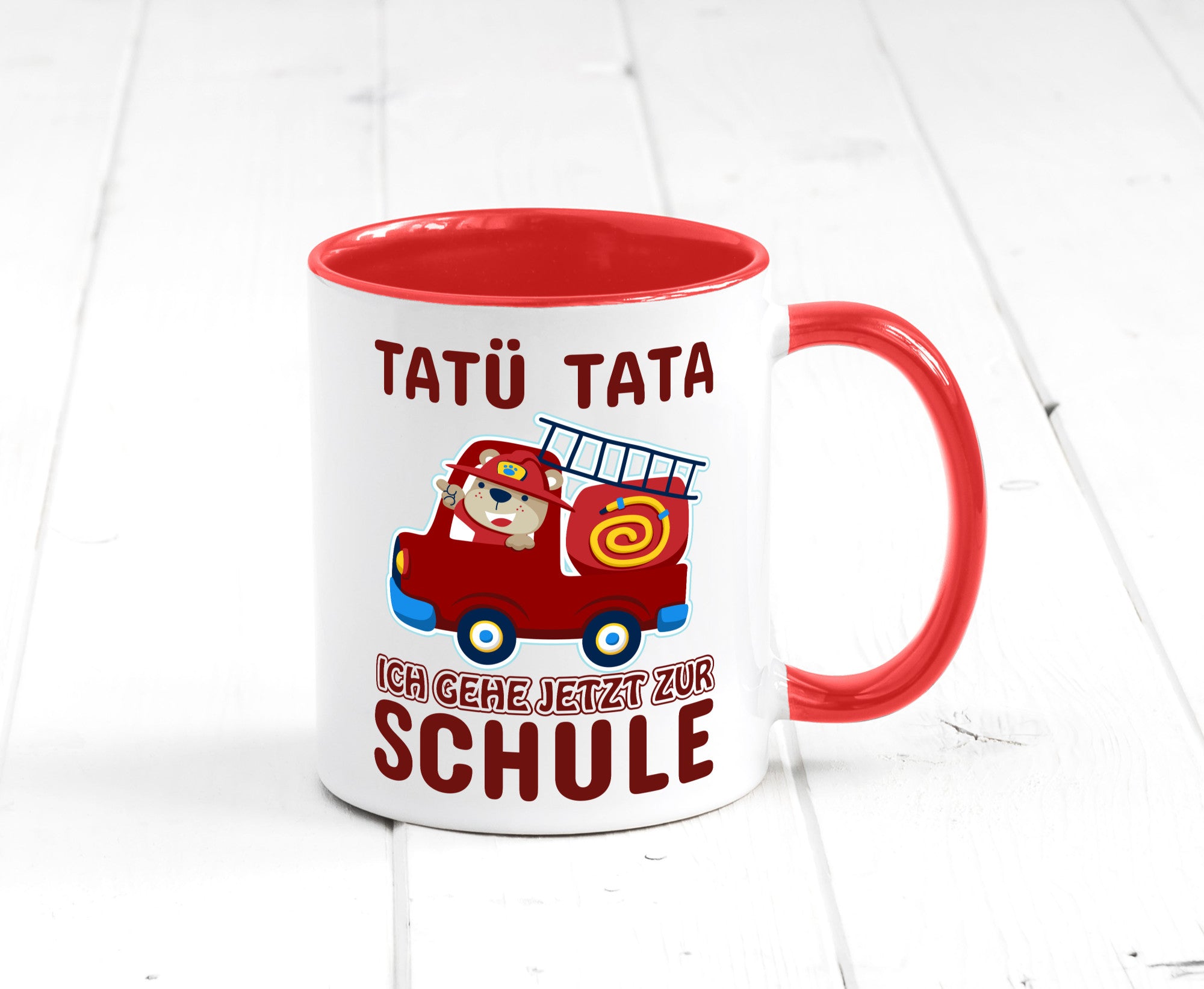 Bär in Feuerwehrauto | Tatü Tata Einschulung Tasse Humor Geschenkidee