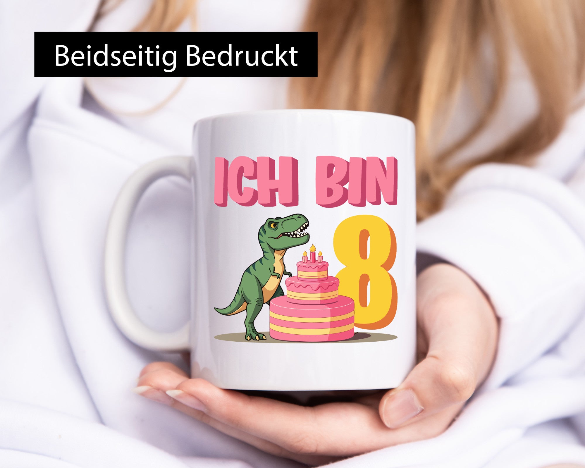 8 Geburtstag | Jahre Dinosaurier mit Kuchen Geschenkidee Humor Tasse