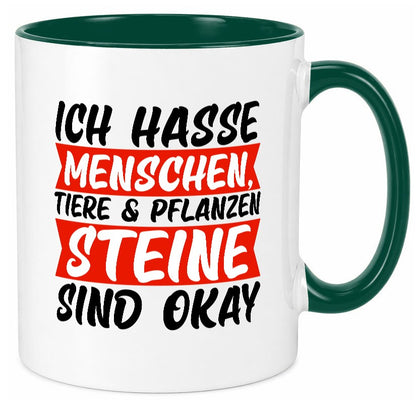 Ich hasse Menschen | Steine Sarkasmus witziger Spruch lustig Humor Geschenkidee Tasse