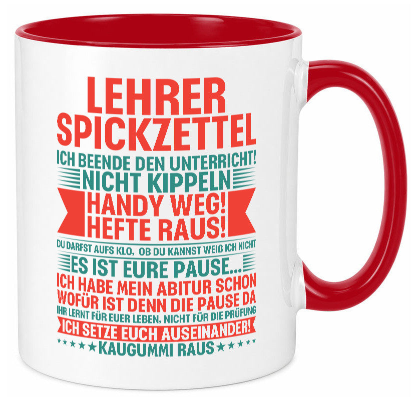Lehrer Spickzettel | Beruf Tasse lustiger Spruch vl4 lustig Arbeit Kollegen