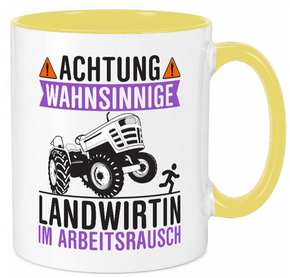 Landwirtin im Arbeitsrausch | Bauer Achtung! lustiger Spruch Geschenk Arbeit Tasse