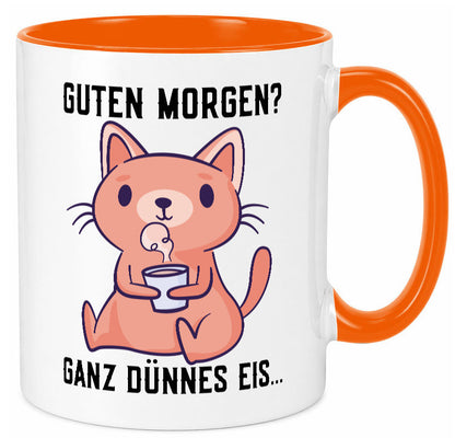 Guten Morgen | Morgenmuffel Dünnes Eis Katze mit Pulli Geschenk Tierliebhaber Tasse