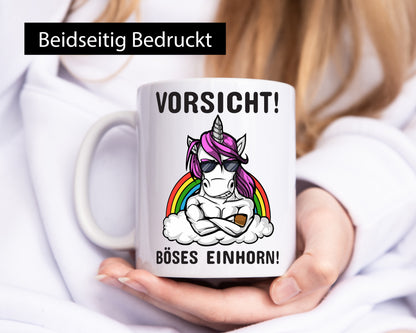 Vorsicht! Böses Einhorn | Spruchtasse mit Motiv Geschenk Humor Geschenkidee