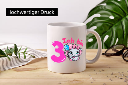 3. Geburtstag | 3 Jahre Elefant Mädchen lustig Geschenkidee Geschenk Tasse