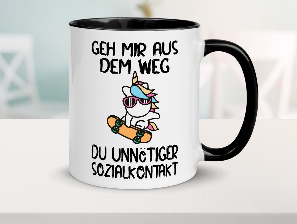 Aus dem Weg, Sozialkontakt | Einhorn Skateboard Geschenk Humor Geschenkidee Tasse