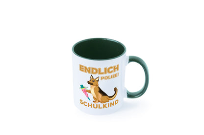Endlich Schulkind | Tasse Einschulung Polizei Hund lustiger Spruch Geschenk