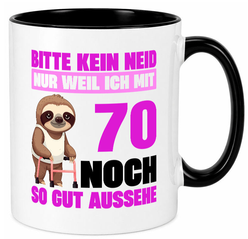 70. Geburtstag | Bitte kein neid Faultier 70 Jahre v2 Humor Geschenkidee Tasse