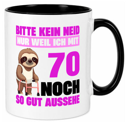 70. Geburtstag | Bitte kein neid Faultier 70 Jahre v2 Humor Geschenkidee Tasse