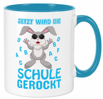 Schule wird gerockt | Schulbeginn Tasse cooler Hase lustiger Spruch Geschenk