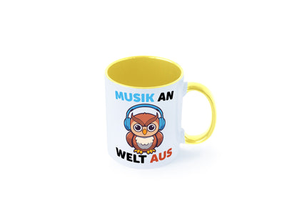 Musik an Welt aus | Eule hört lustiger Spruch Geschenk Humor Geschenkidee Tasse