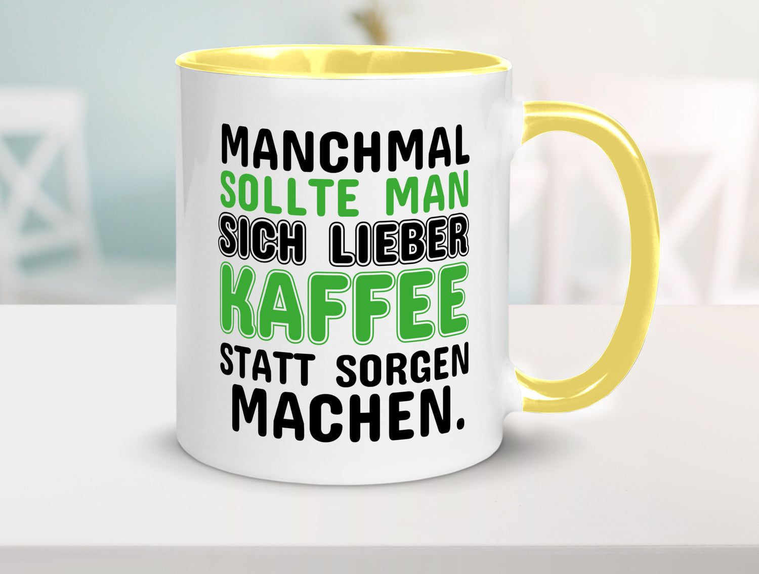 Kaffee statt sorgen lustiger Spruch Geschenk Humor Geschenkidee Tasse