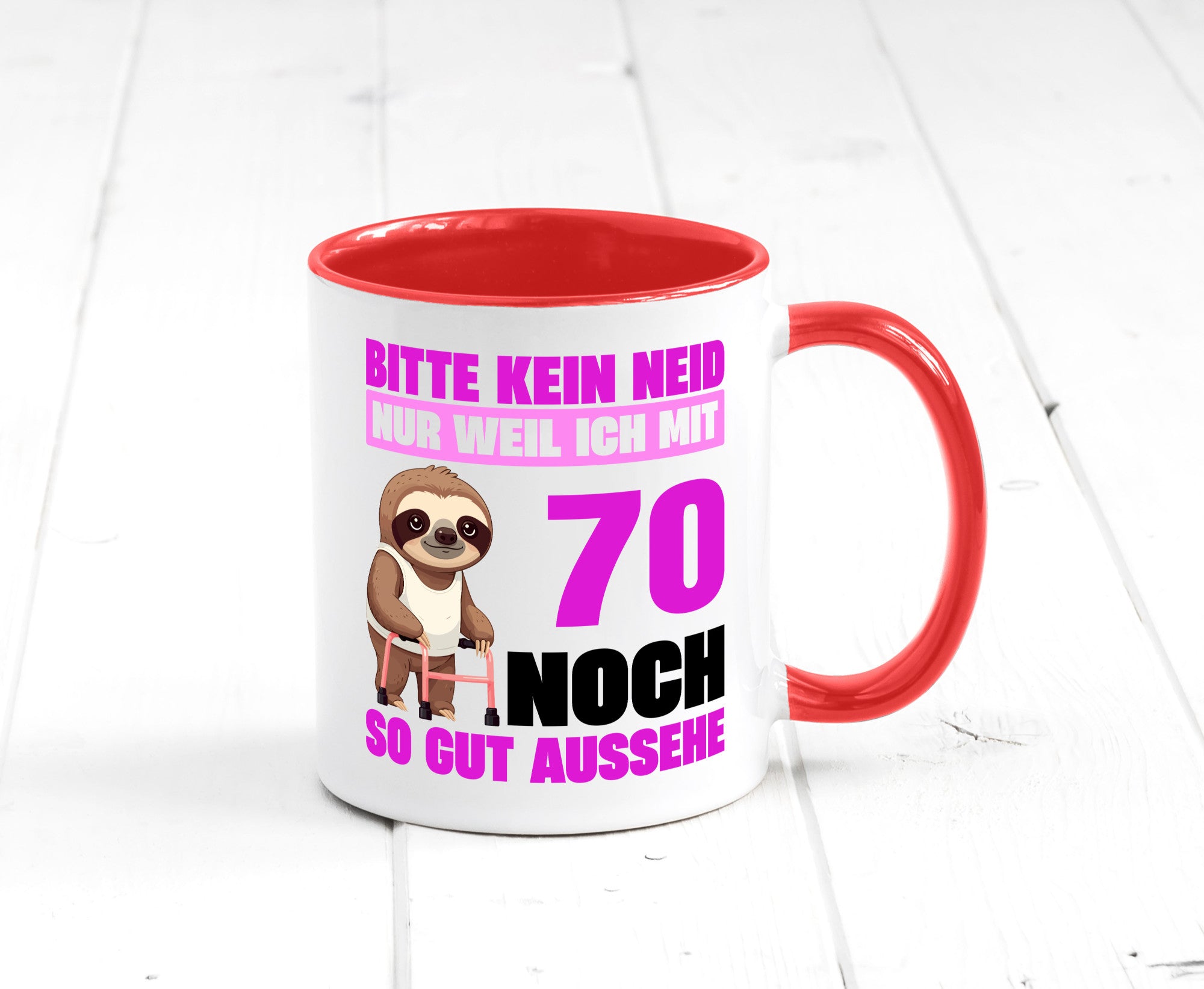 70. Geburtstag | Bitte kein neid Faultier 70 Jahre v2 Humor Geschenkidee Tasse
