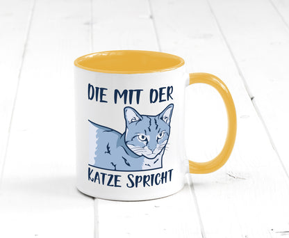 Die mit der Katze spricht | Humor Tierliebhaber Geschenkidee Tasse