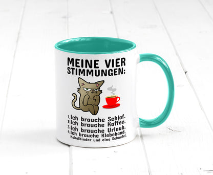 Vier Stimmungen | Morgenmuffel Tasse mürrische Katze Humor Tierliebhaber