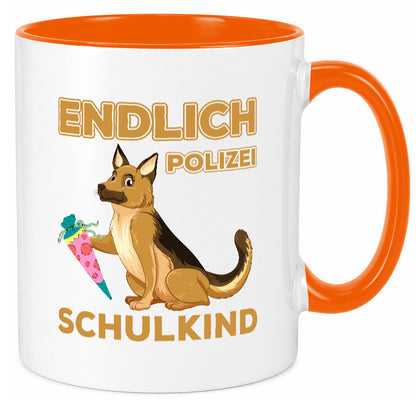 Endlich Schulkind | Tasse Einschulung Polizei Hund lustiger Spruch Geschenk