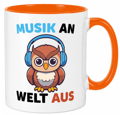 Musik an Welt aus | Eule hört lustiger Spruch Geschenk Humor Geschenkidee Tasse