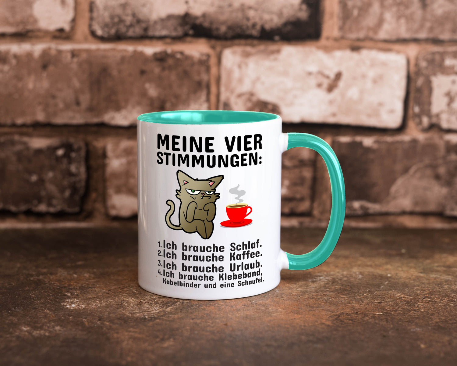 Vier Stimmungen | Morgenmuffel Tasse mürrische Katze Humor Tierliebhaber