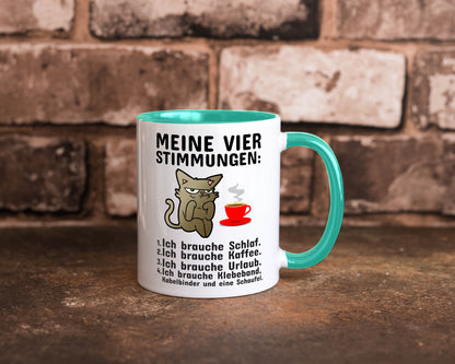 Vier Stimmungen | Morgenmuffel Tasse mürrische Katze Humor Tierliebhaber